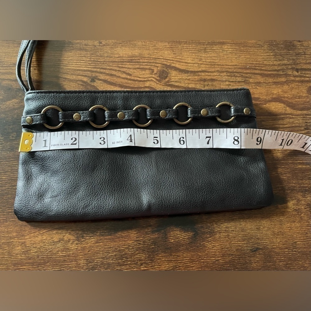 Steve Madden black leather clutch wristlet with metal accents - Picture 8 of 9